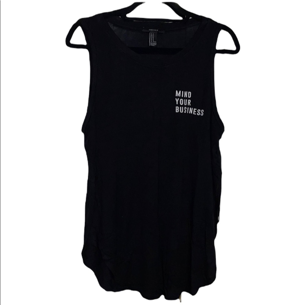 F21 Side Split Graphic Top - Black - Size M